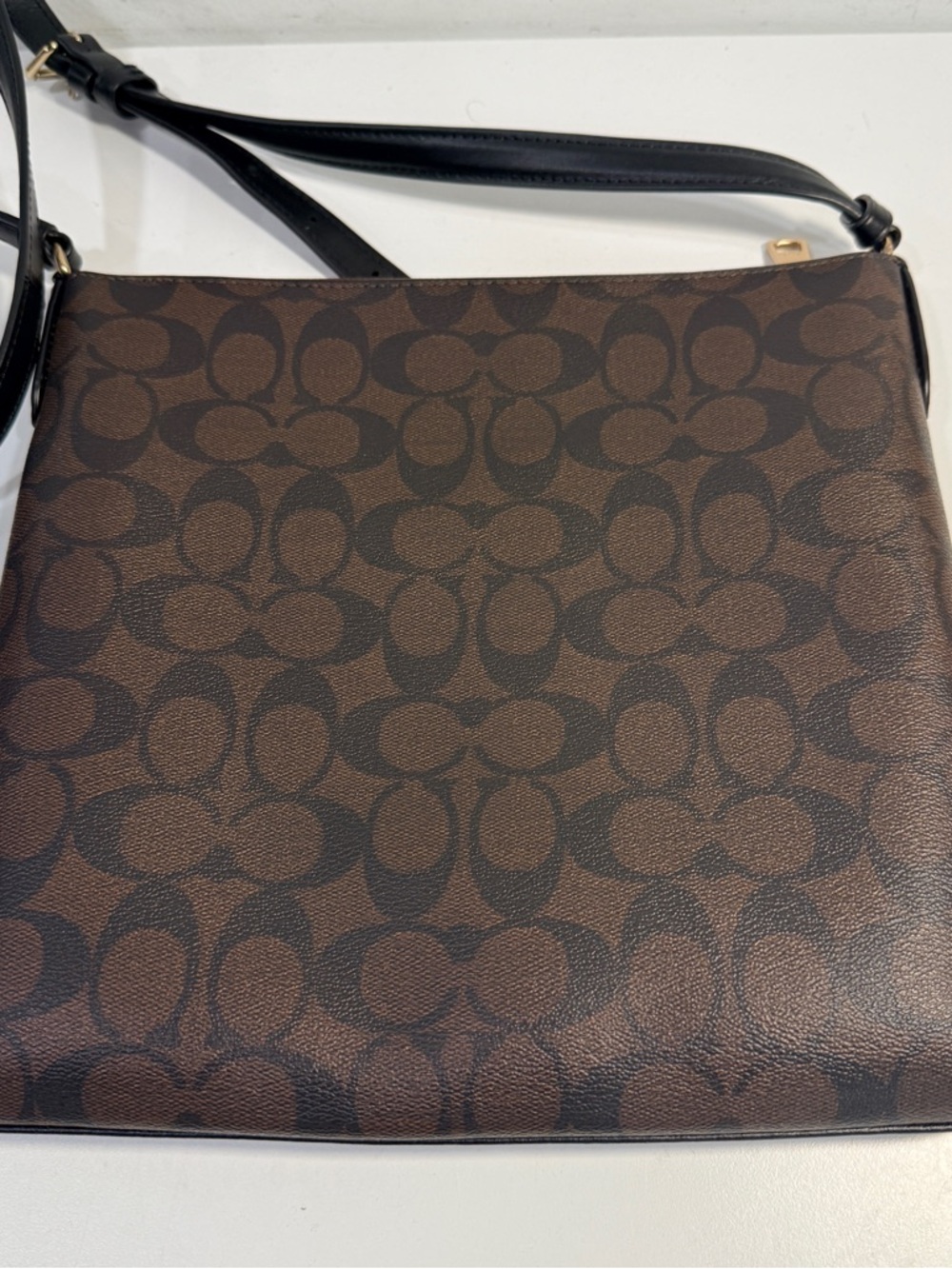 Coach Signature Rowan File Crossbody Shoulder Bag Brown Black Coated Canvas - Picture 4 of 12